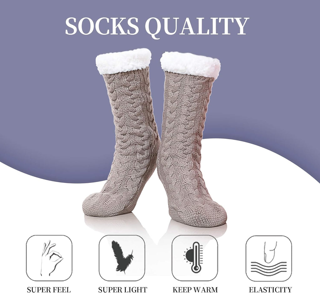 Women's Winter Fleece-Lined Cozy Slipper Socks with Grippers