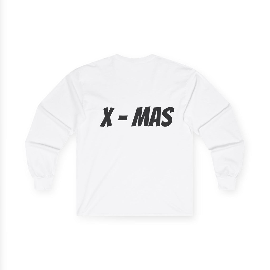 Christmas Tree Candy Cane Long Sleeve Tee — "X-MAS" Back Print