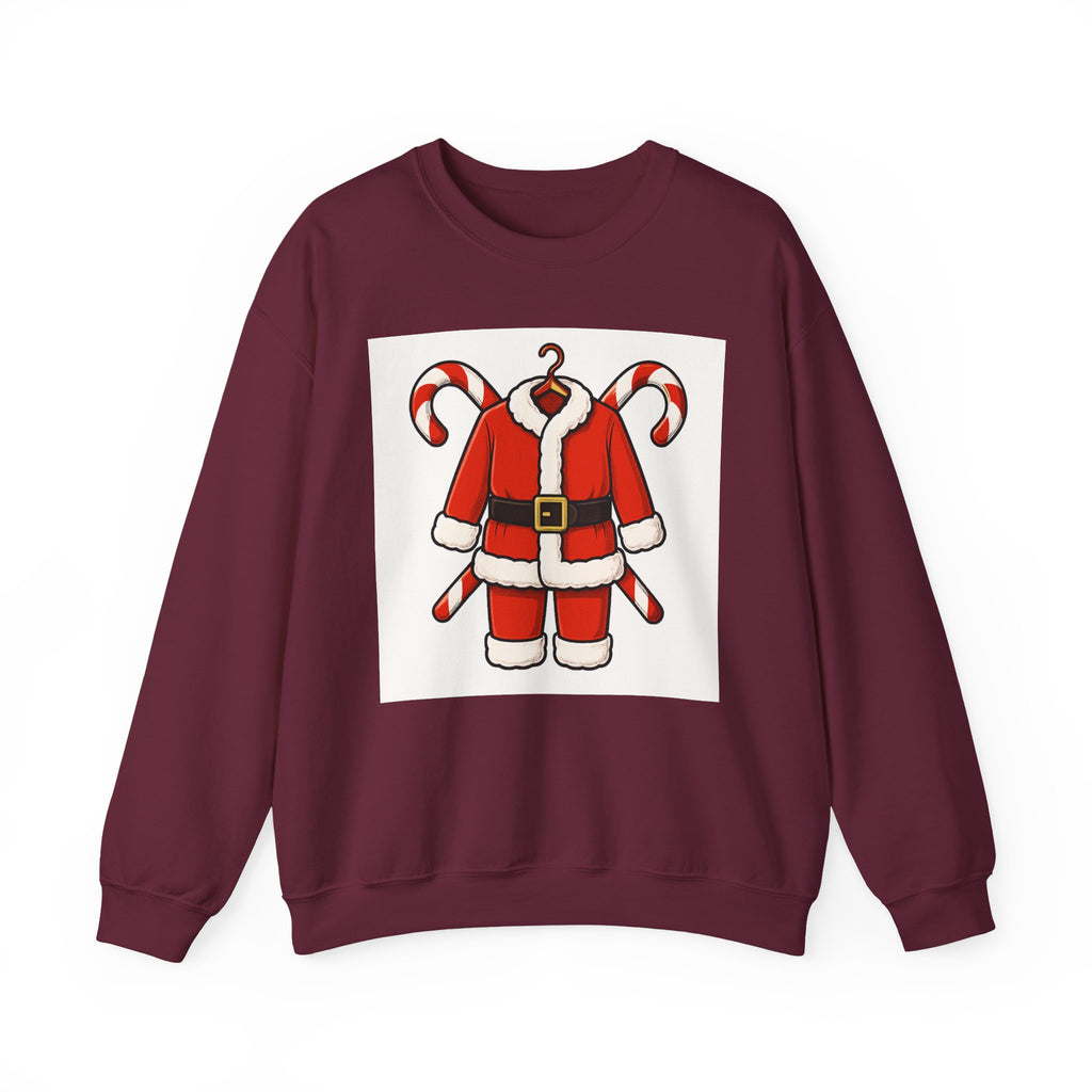 Christmas Sweatshirt — Santa Suit Front & “Santa Is Here For You” Back Holiday Crewneck