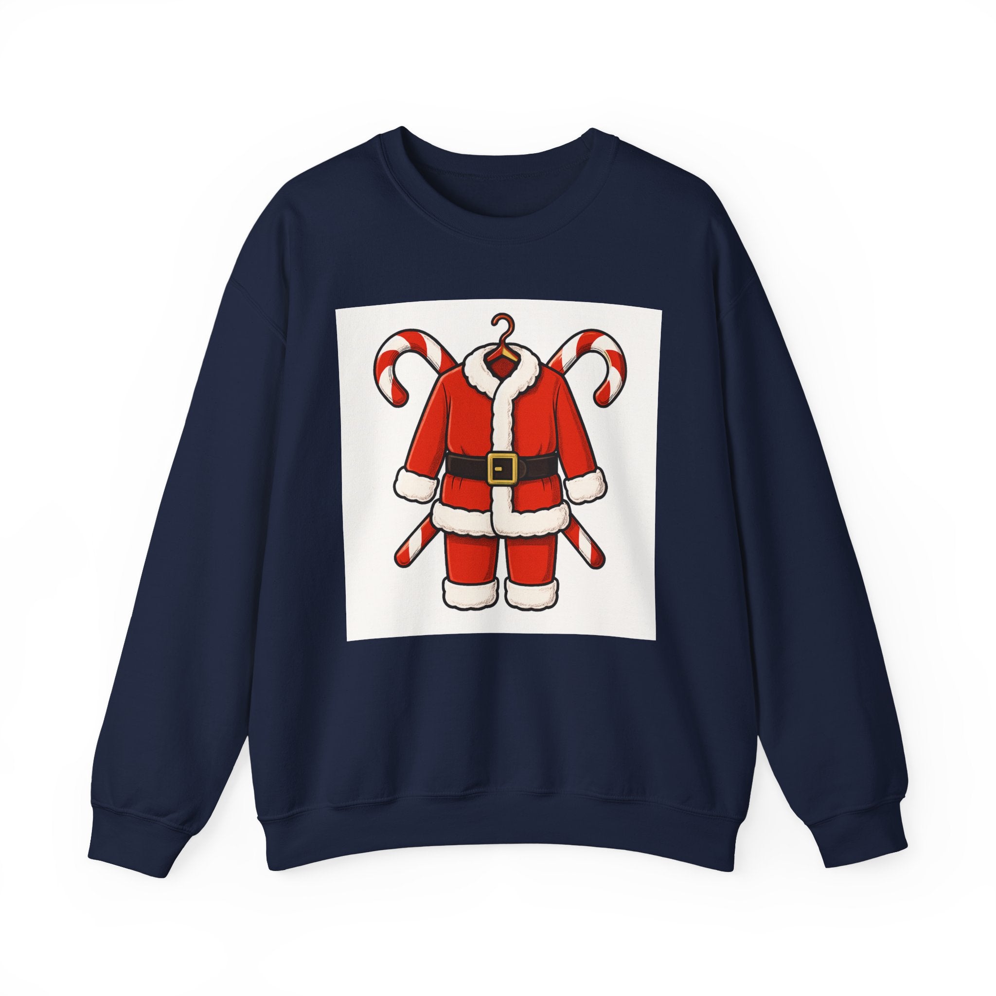 Christmas Sweatshirt — Santa Suit Front & “Santa Is Here For You” Back Holiday Crewneck