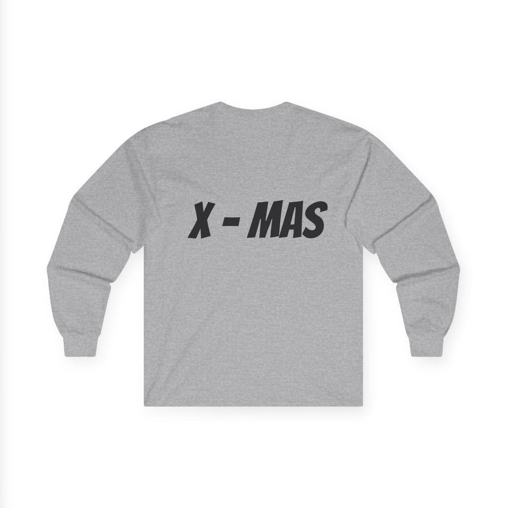 Christmas Tree Candy Cane Long Sleeve Tee — "X-MAS" Back Print
