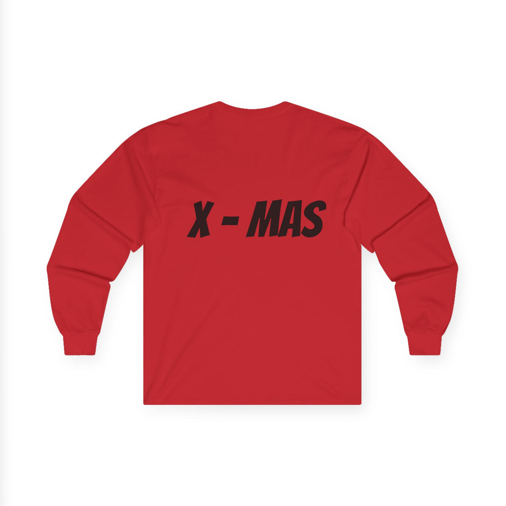 Christmas Tree Candy Cane Long Sleeve Tee — "X-MAS" Back Print