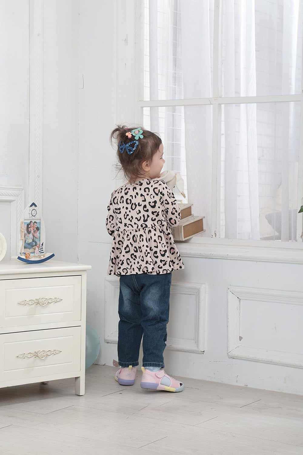 Infant and Toddler Denim Outfit Sets for Girls (12-24 Months) - Ruffle Top and Ripped Jeans