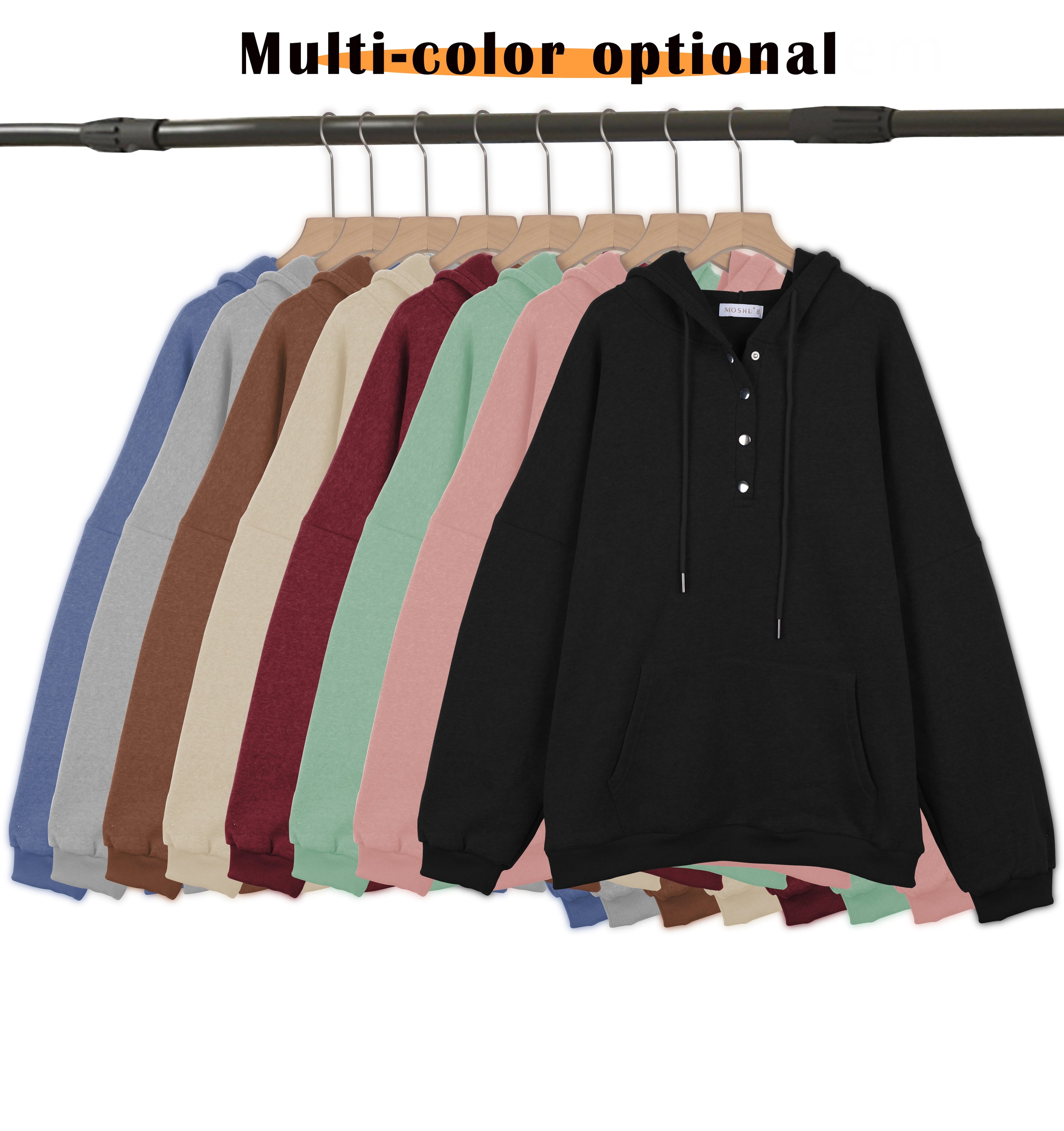 Women's Half Button Hoodies with Drawstring and Pocket