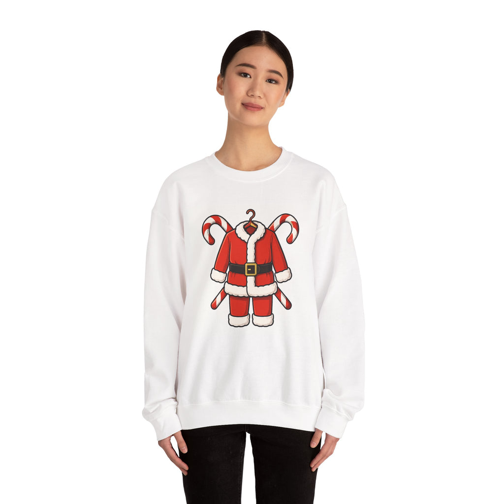 Christmas Sweatshirt — Santa Suit Front & “Santa Is Here For You” Back Holiday Crewneck