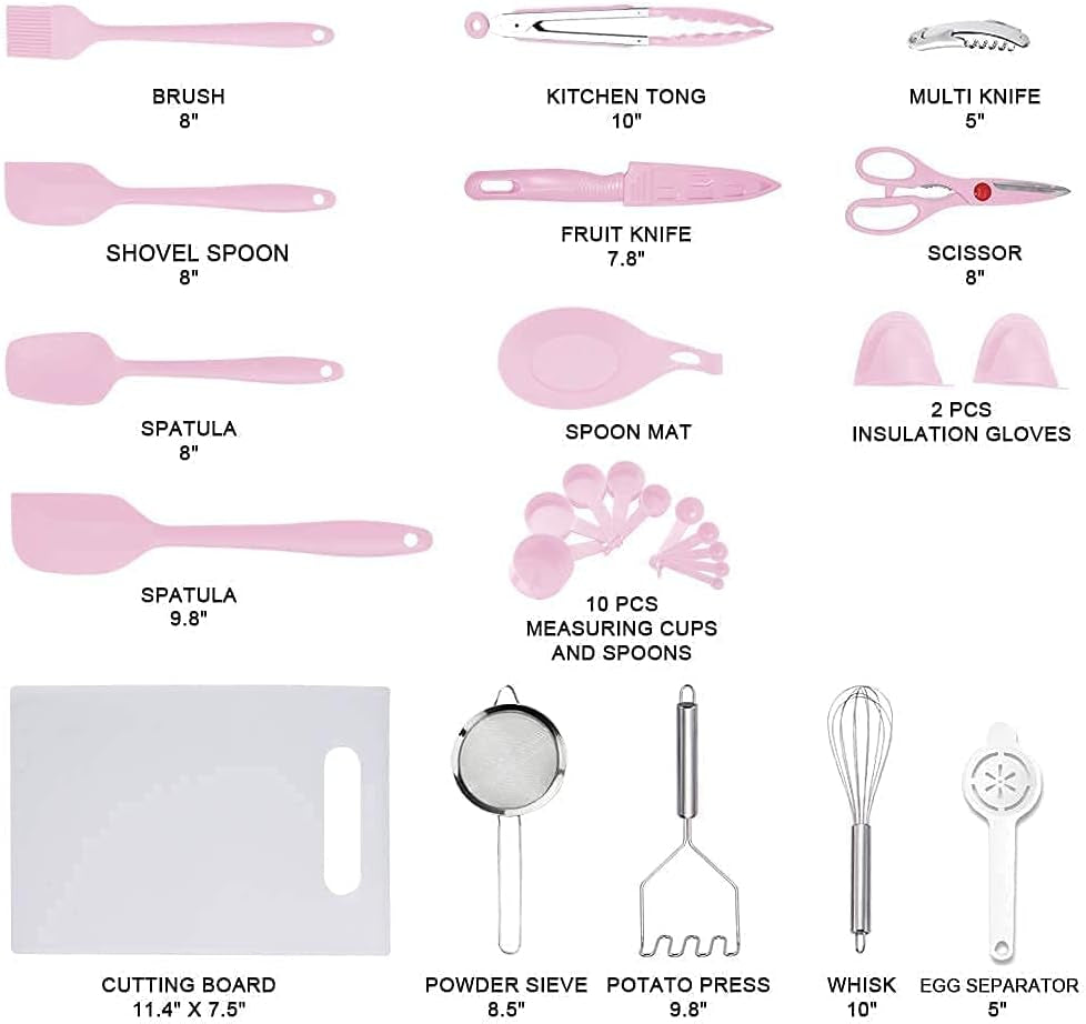 , Kitchen Utensil Set 42PCS, Nylon & Stainless Steel, Pink