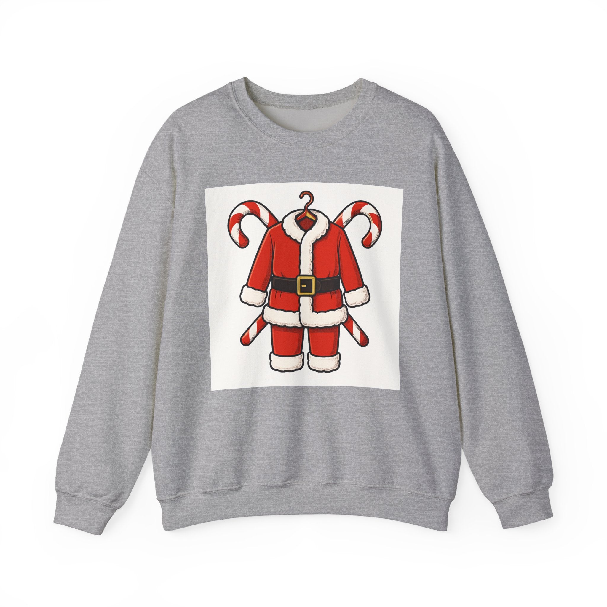 Christmas Sweatshirt — Santa Suit Front & “Santa Is Here For You” Back Holiday Crewneck