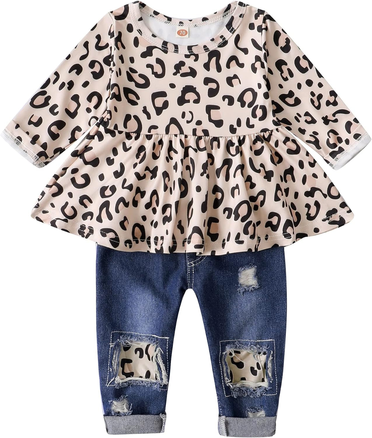 Infant and Toddler Denim Outfit Sets for Girls (12-24 Months) - Ruffle Top and Ripped Jeans