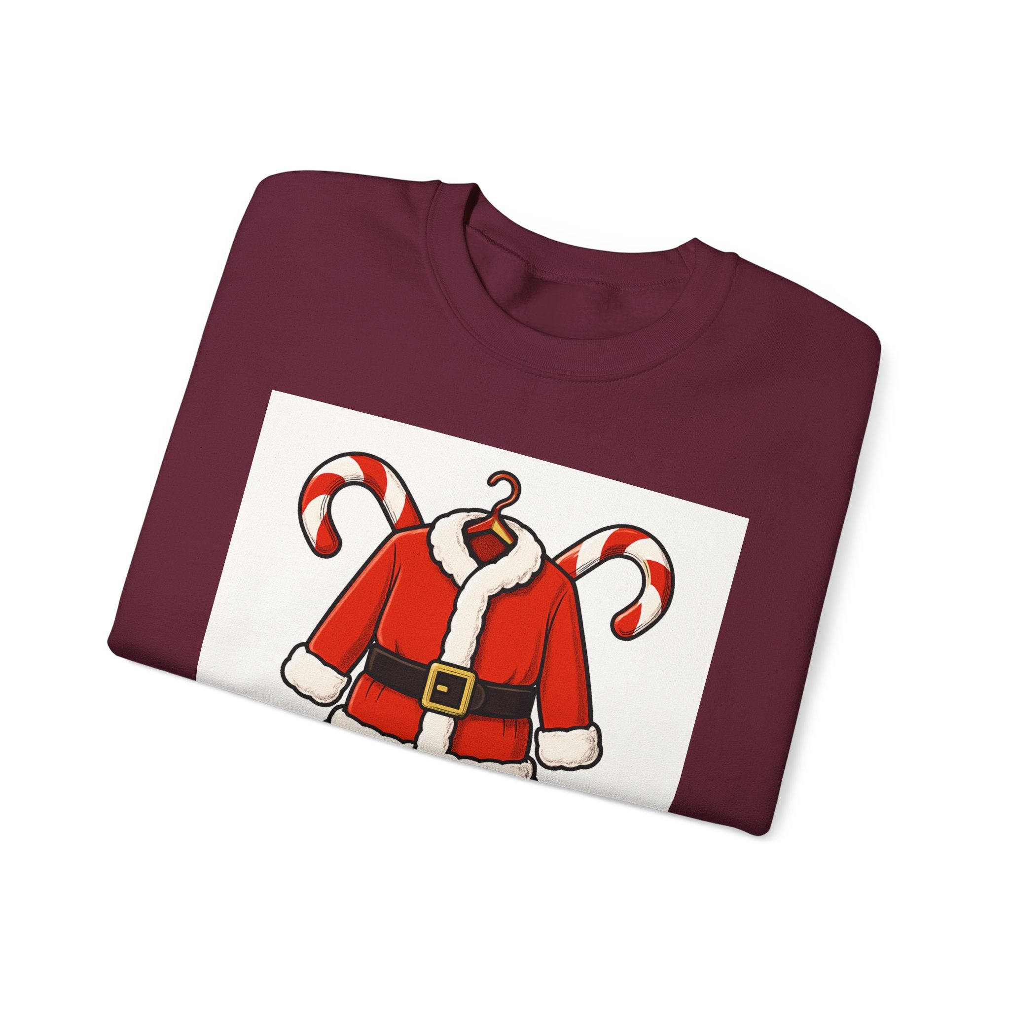Christmas Sweatshirt — Santa Suit Front & “Santa Is Here For You” Back Holiday Crewneck