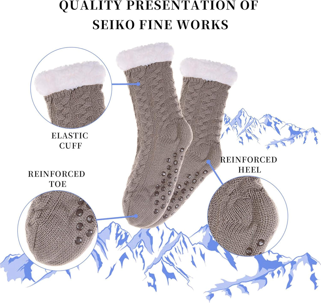 Women's Winter Fleece-Lined Cozy Slipper Socks with Grippers