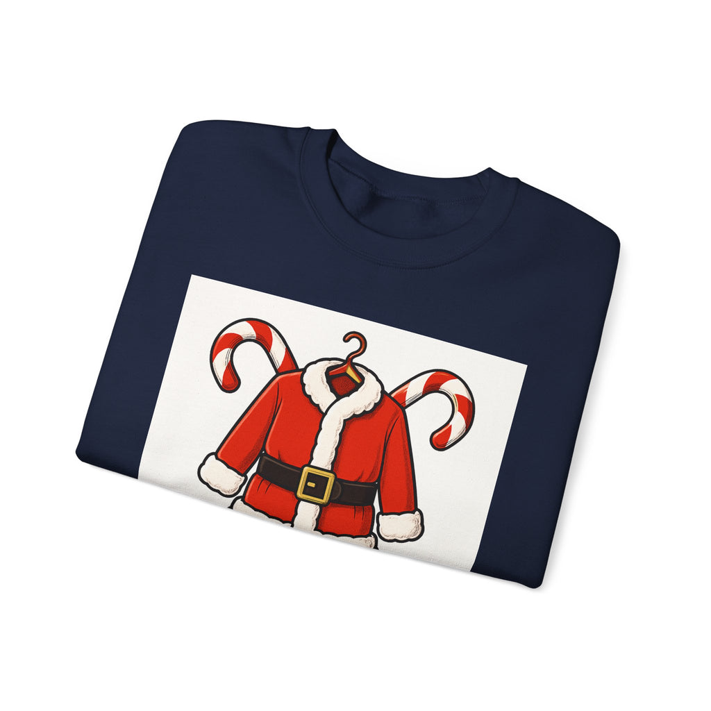 Christmas Sweatshirt — Santa Suit Front & “Santa Is Here For You” Back Holiday Crewneck