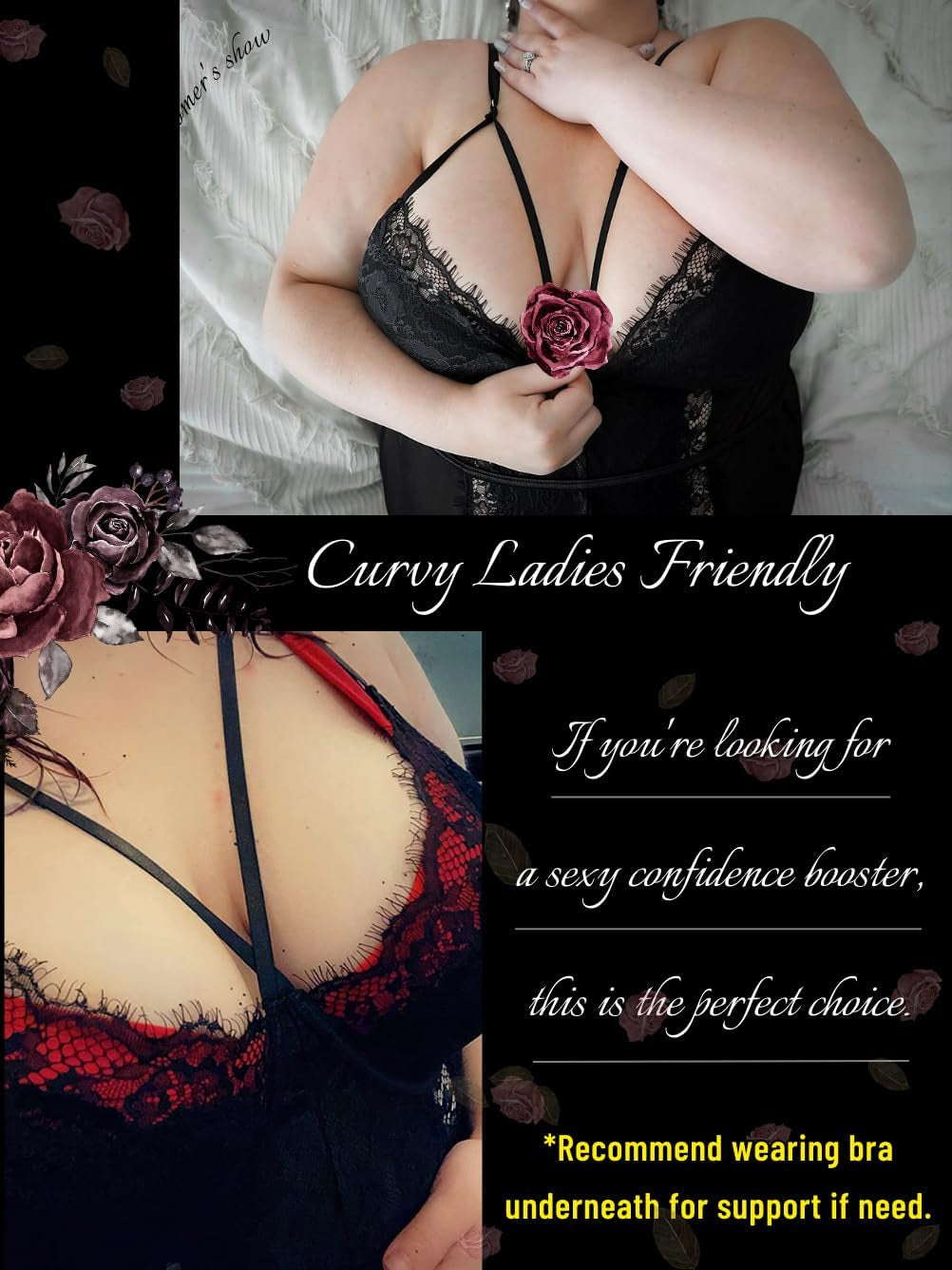 Plus Size Eyelash Lace Bodysuit with Snap Crotch - Elegant Lingerie for Clubwear