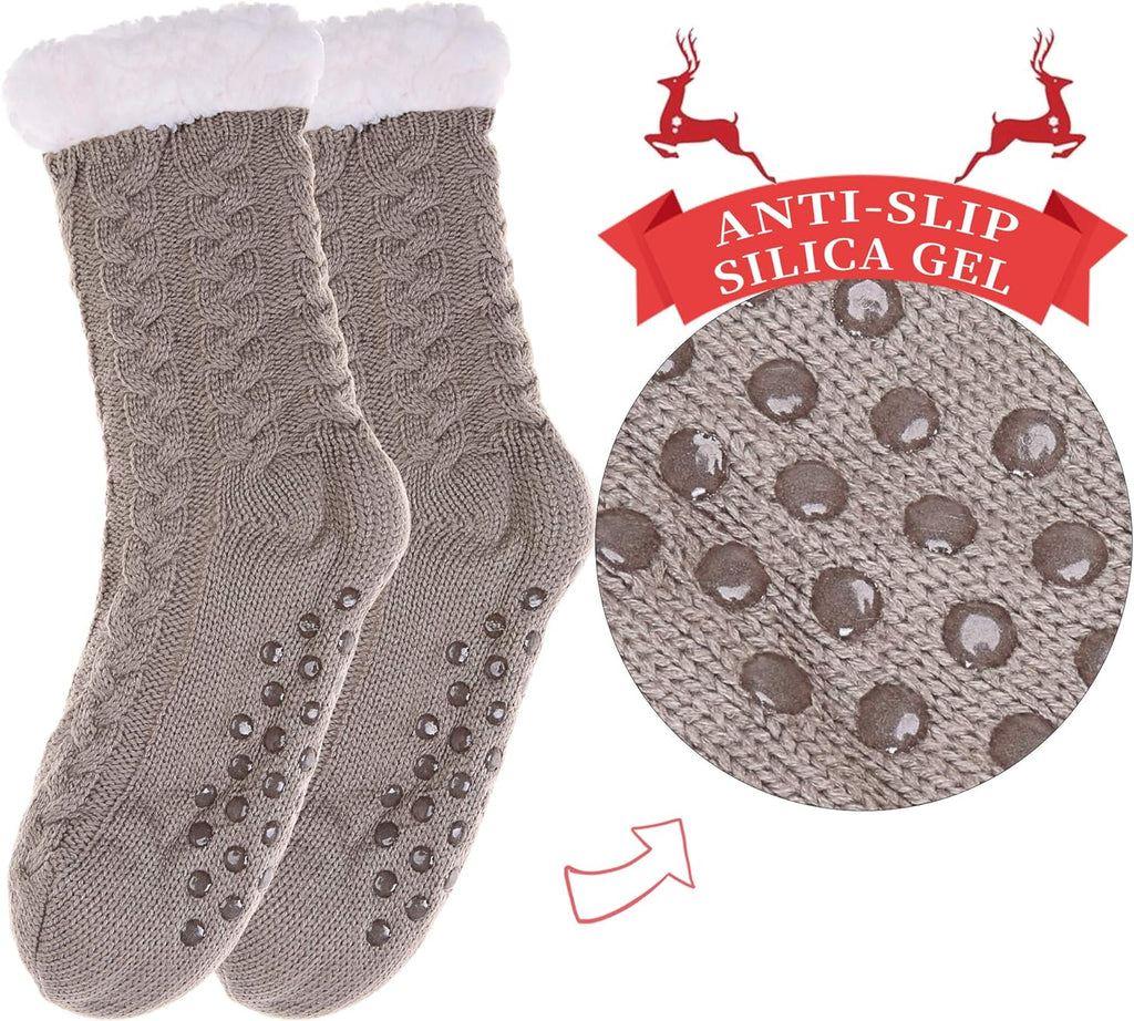 Women's Winter Fleece-Lined Cozy Slipper Socks with Grippers