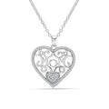 925 Sterling Silver Lightweight CZ Filigree Heart Pendant Necklace for Women and Teens, 18-Inch