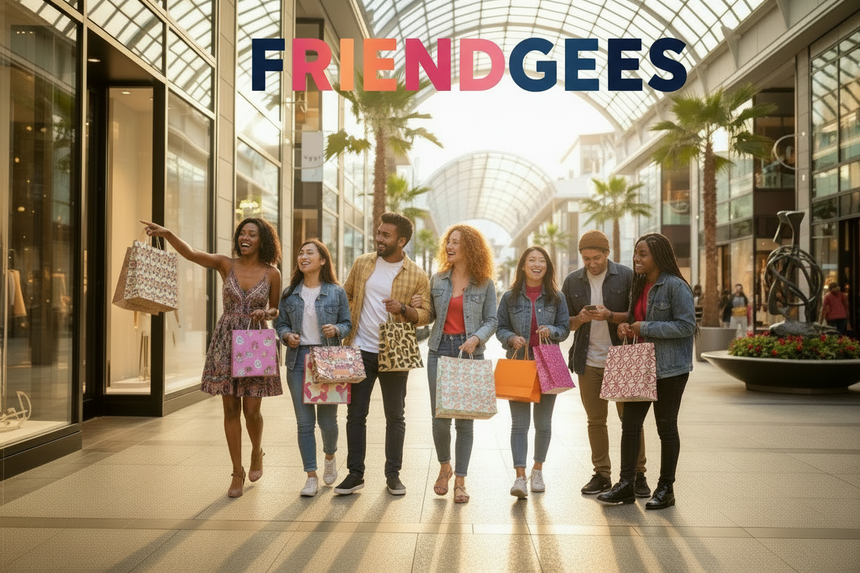 make the FRIENDGEES letters bold, fancy but looks professional with three tone colors that matches the scene